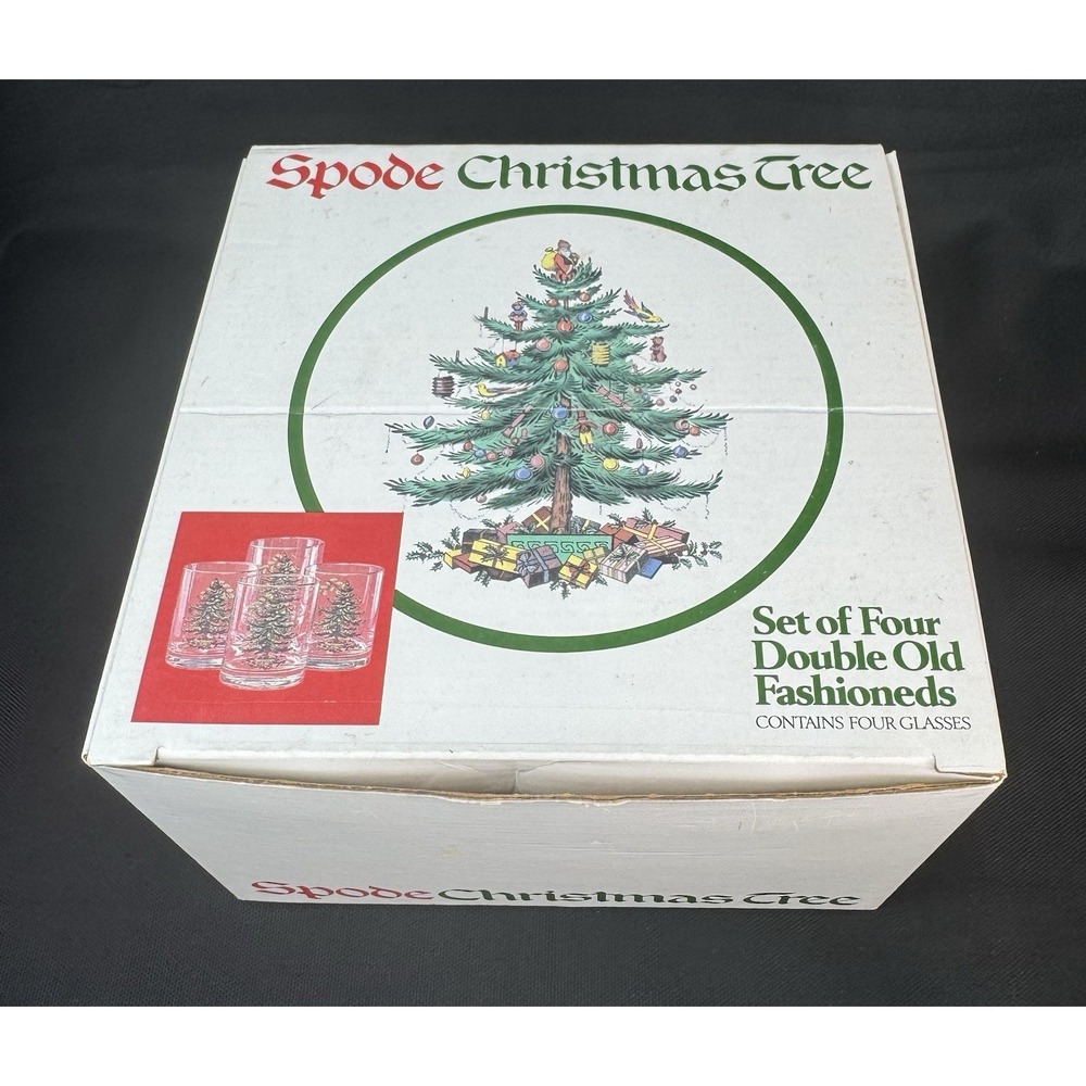 Spode Christmas Tree Double Old Fashioned Gold Rimmed Glasses Set Of 5 - Picture 7 of 8